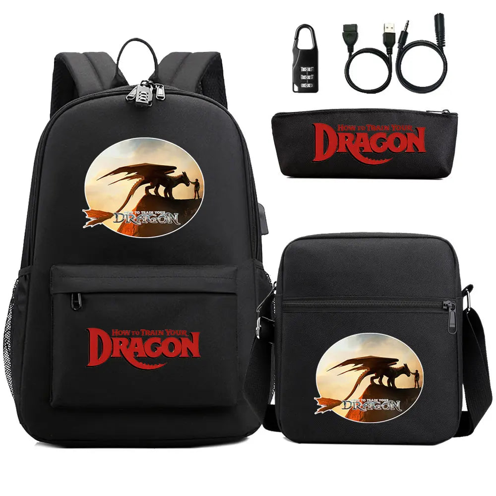 How to Train Your Dragon 3Pcs USB Anti-theft Lock Boy Girl Kids Back To School