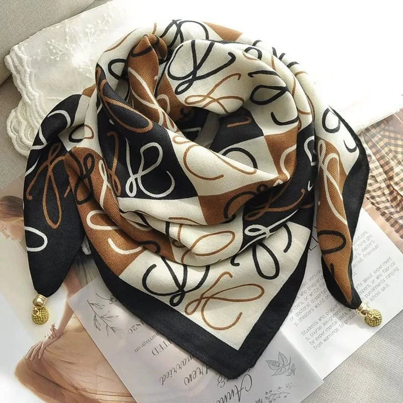 Luxury Magnetic Buckle Striped Silk Scarf