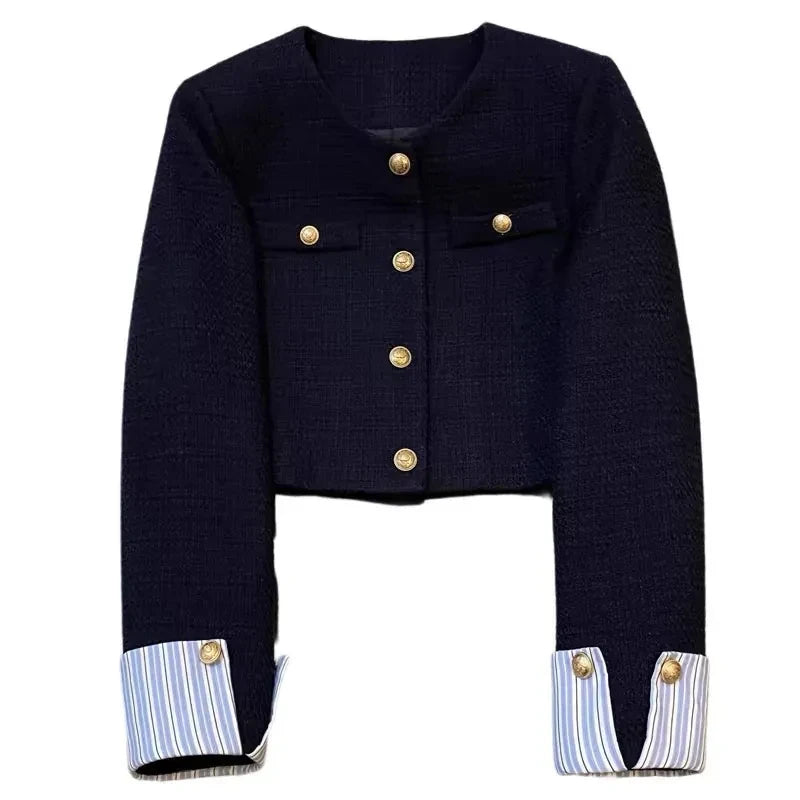 Navy Blue Small Fragrant Style Suit Jacket