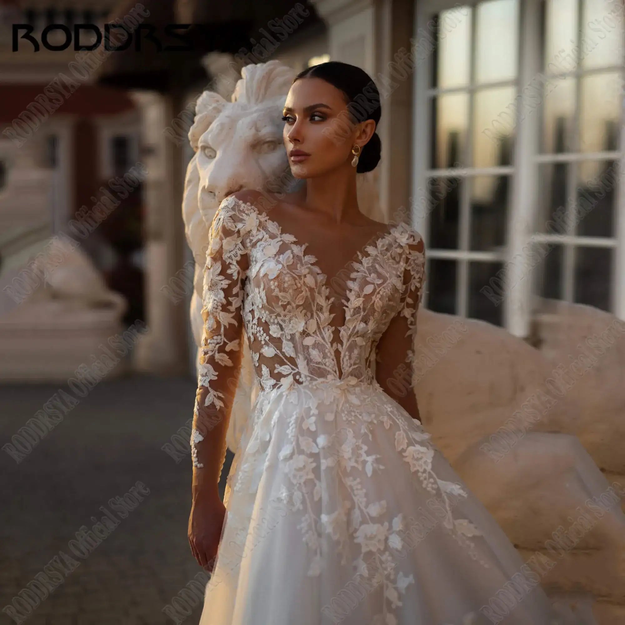 RODDRSYA Customized Luxury Long Sleeves Wedding Dress