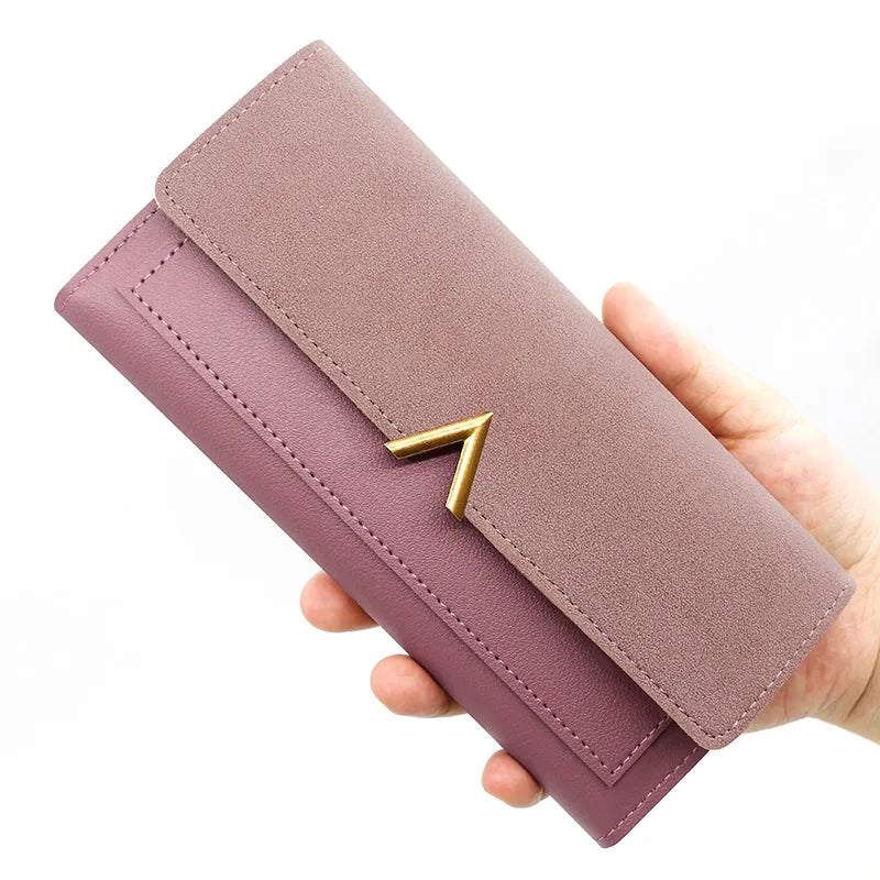 New Korean version women's wallet long V-shaped buckle three fold wallet for women
