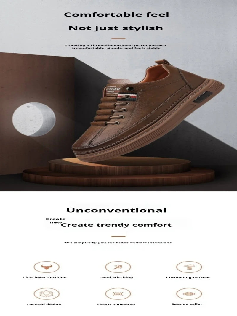 Men's Casual Shoes Spring Autumn Depressurized Breathable Lace free Leather Shoes