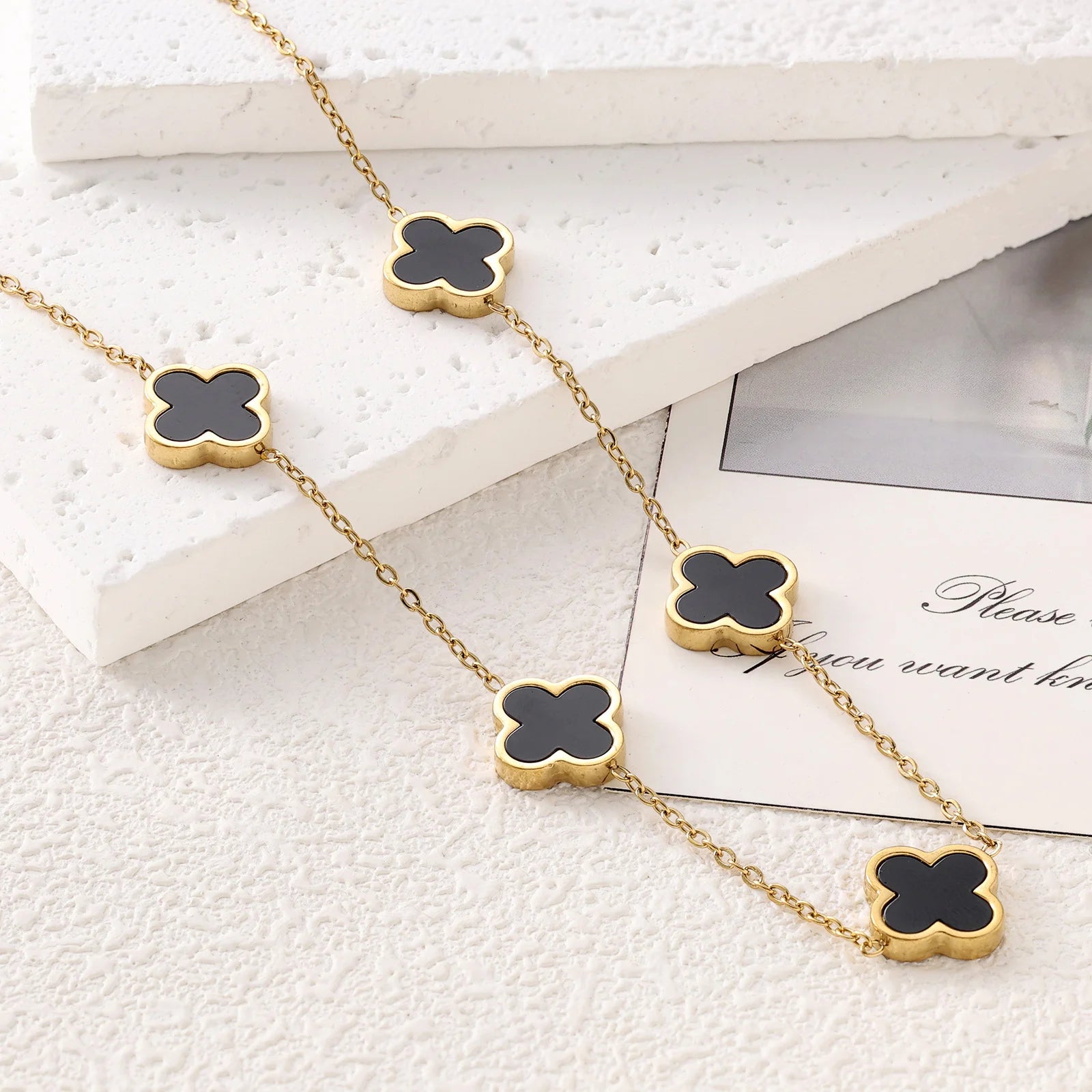 Four-Leaf Clover Necklace and Bracelet Jewelry Set