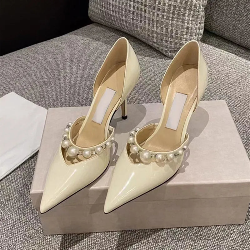 Star style Luxury Pearls Rhinestones  and Patent Leather Women Pumps