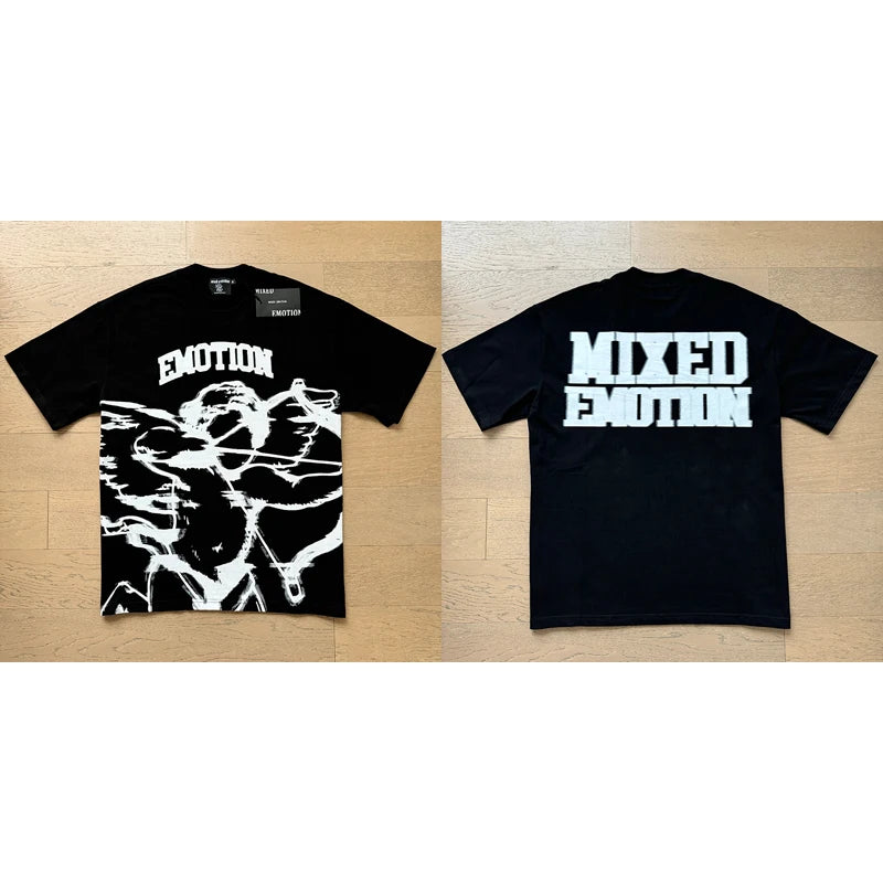 High Street Fashion Angel Print Hot Drill Streetwear MIXED EMOTION T-shirt