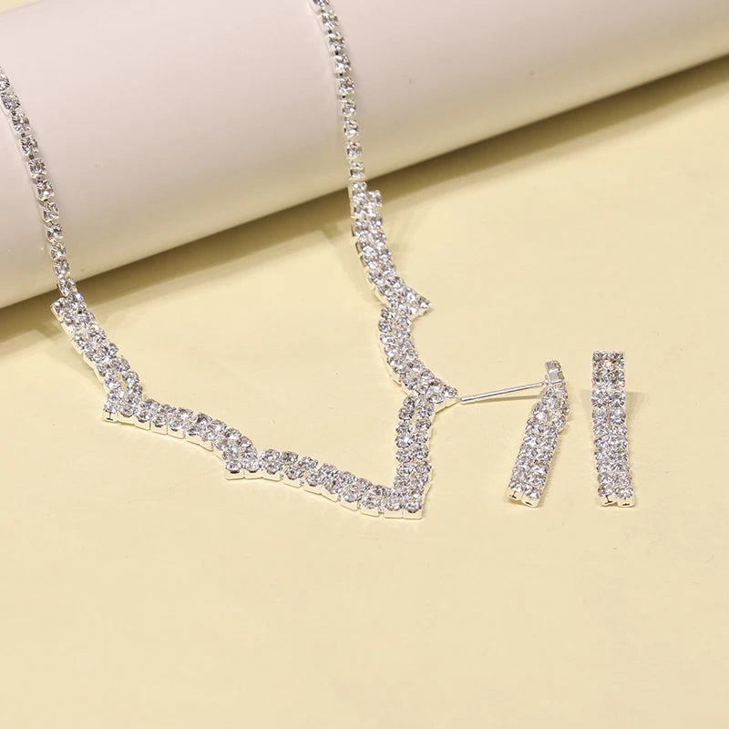 2 Pcs Simple Geometric Zircon Necklace Earrings Kit