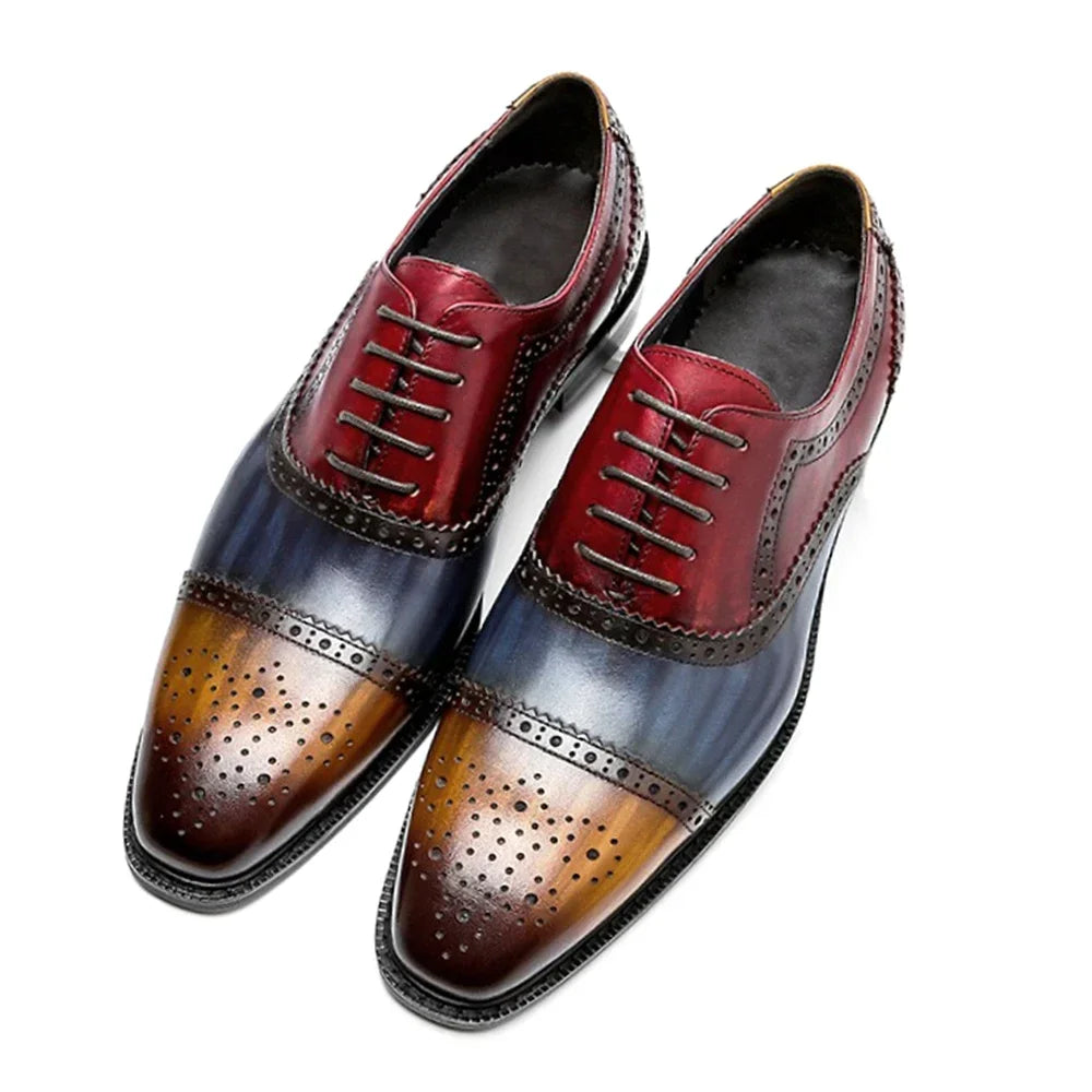 Color Block Genuine Leather Mens Formal Oxford Shoes