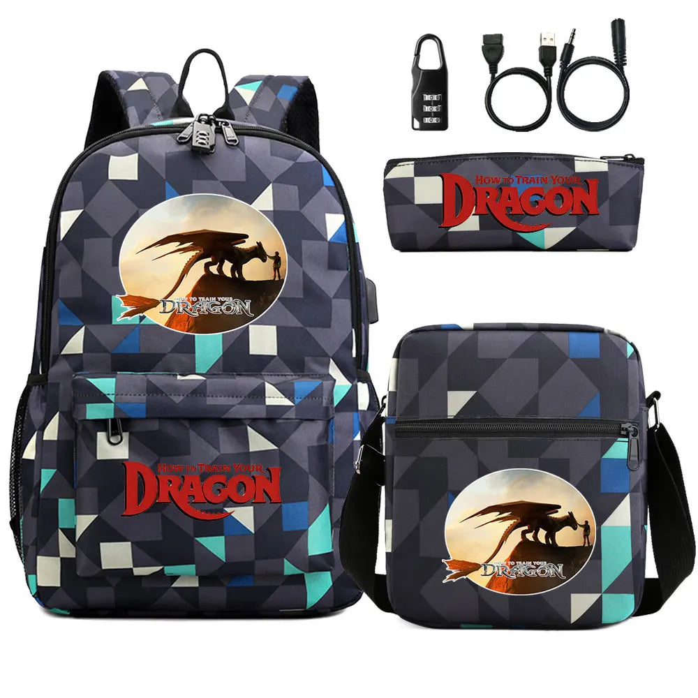 How to Train Your Dragon 3Pcs USB Anti-theft Lock Boy Girl Kids Back To School