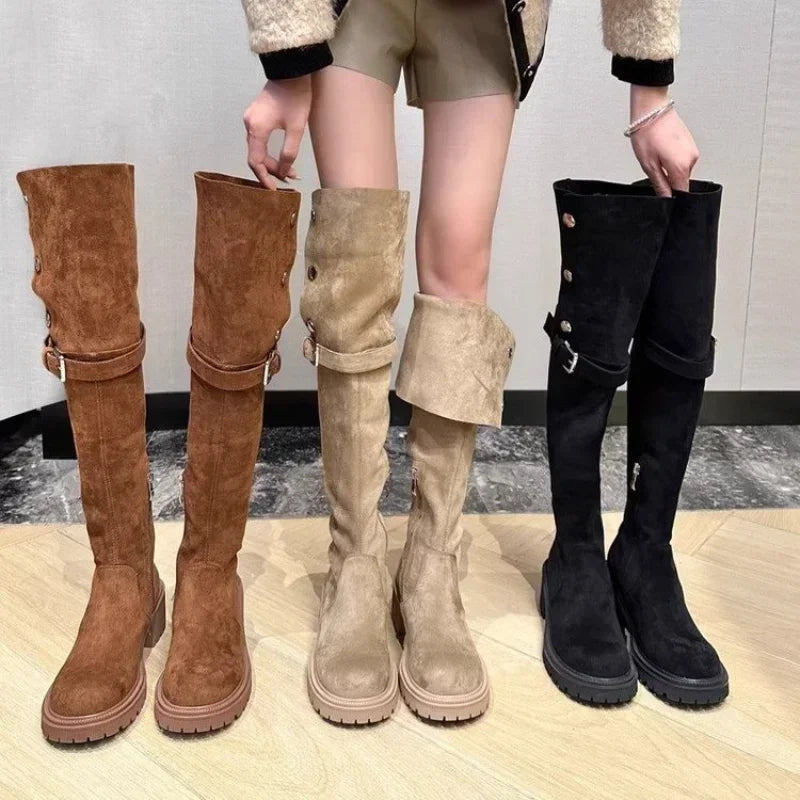 Over The Knee Cowboy Boots Women  Designer Winter Platform Shoes