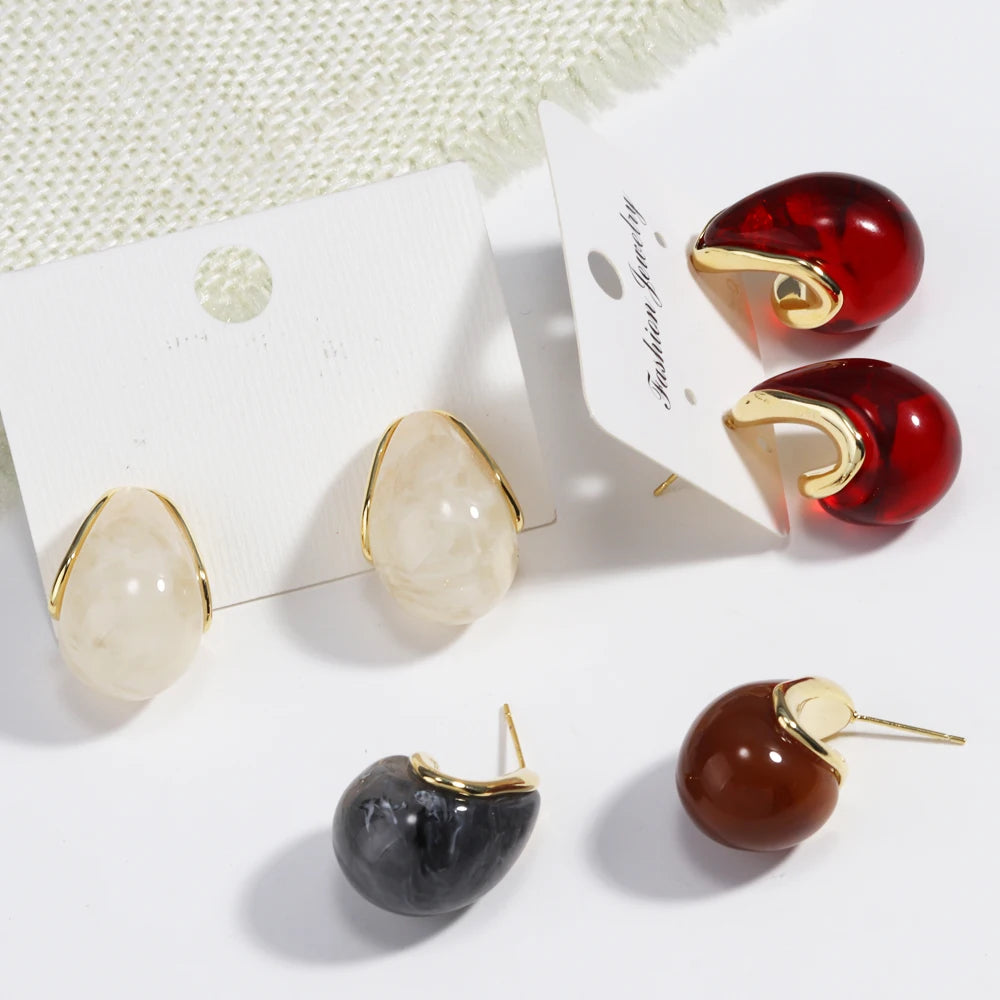 Retro Simple Elegant Brown Resin Stud Earrings For Women