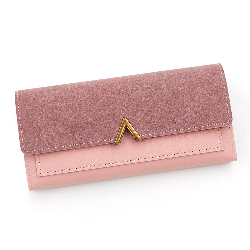 New Korean version women's wallet long V-shaped buckle three fold wallet for women