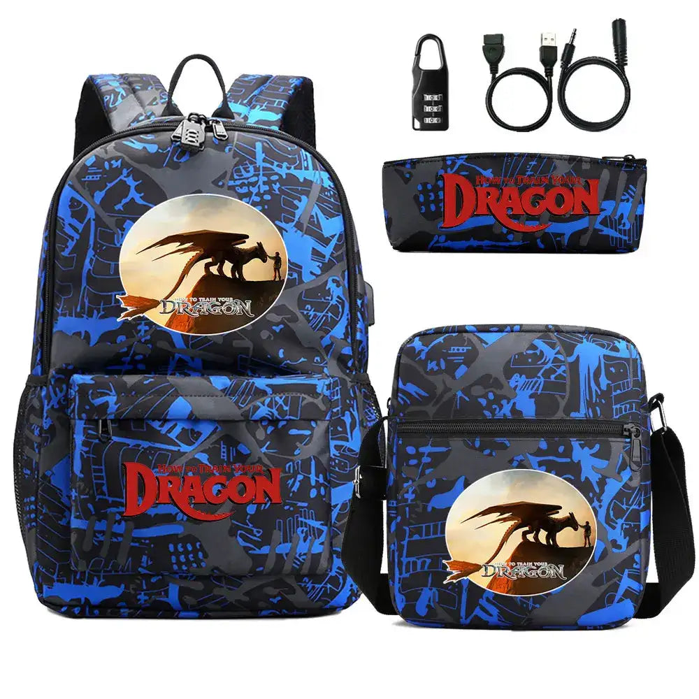 How to Train Your Dragon 3Pcs USB Anti-theft Lock Boy Girl Kids Back To School
