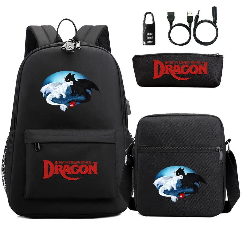 How to Train Your Dragon 3Pcs USB Anti-theft Lock Boy Girl Kids Back To School
