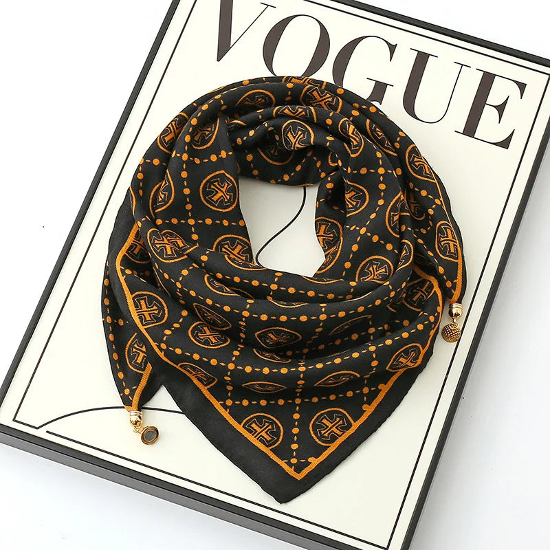 Luxury Magnetic Buckle Striped Silk Scarf