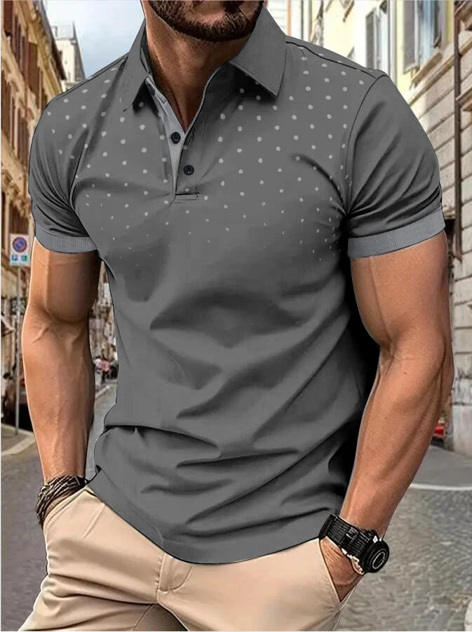 Men's 3D printed short sleeve and lapel short sleeve color matching fashion
