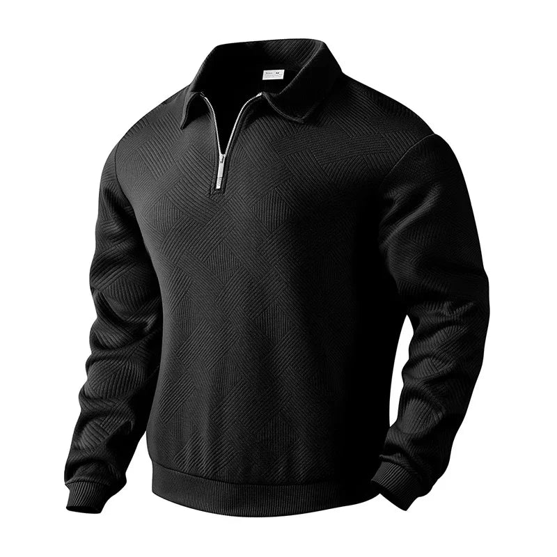 Men's Long-Sleeved Lapel Zipper Polo Shirt Casual Loose Top
