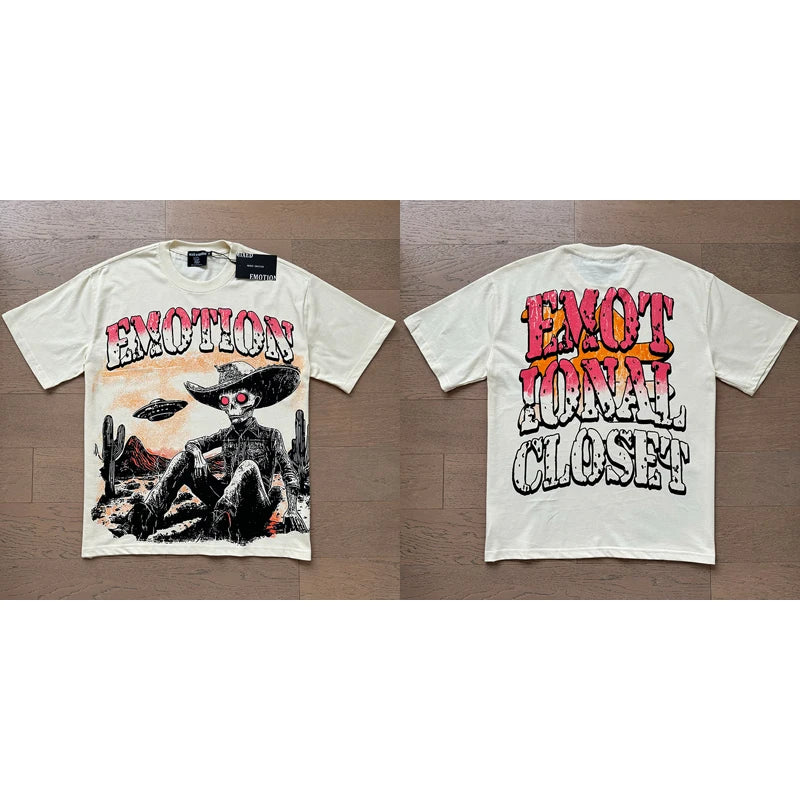 High Street Fashion Angel Print Hot Drill Streetwear MIXED EMOTION T-shirt