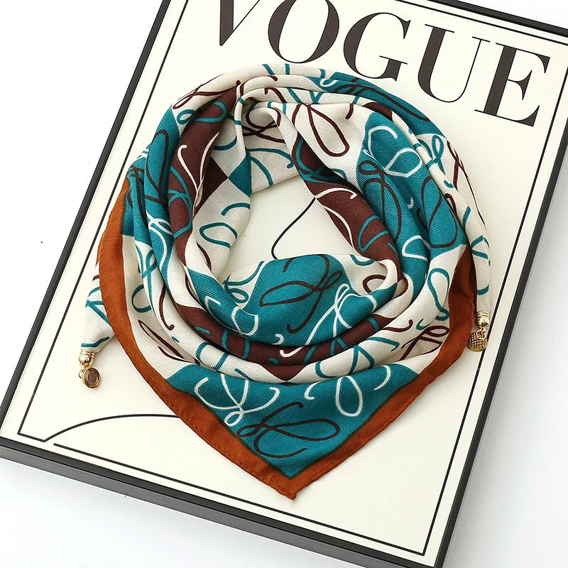 Luxury Magnetic Buckle Striped Silk Scarf