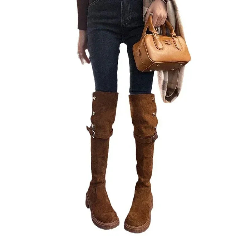 Over The Knee Cowboy Boots Women  Designer Winter Platform Shoes