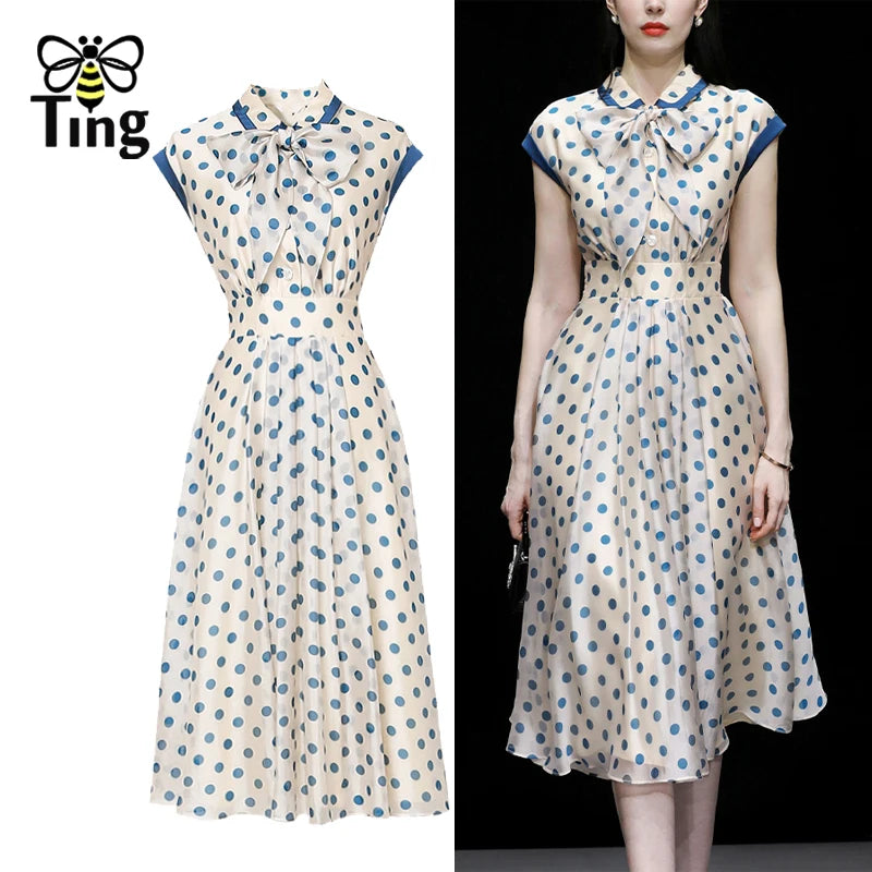 Fashion Vintage Polka Dot Print Elegant Knee Length Dresses