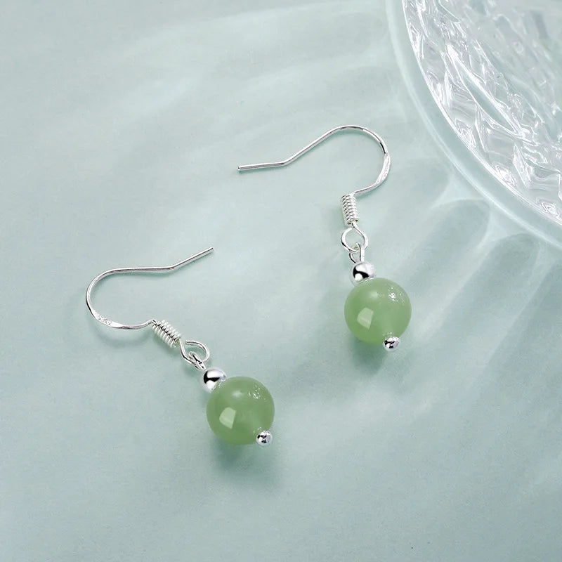 925 Sterling Silver Jade Drop Earring for Women