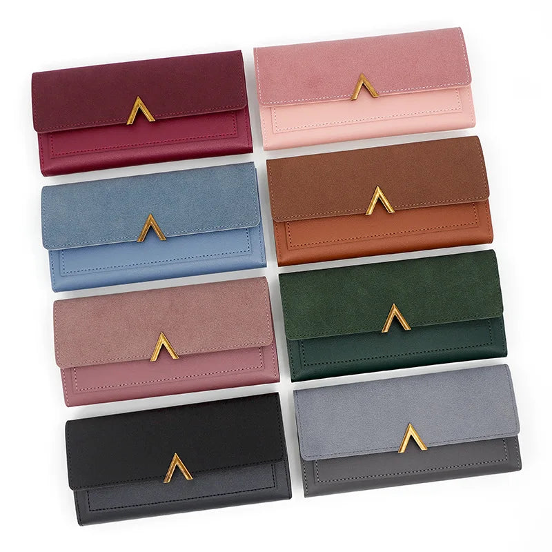 New Korean version women's wallet long V-shaped buckle three fold wallet for women