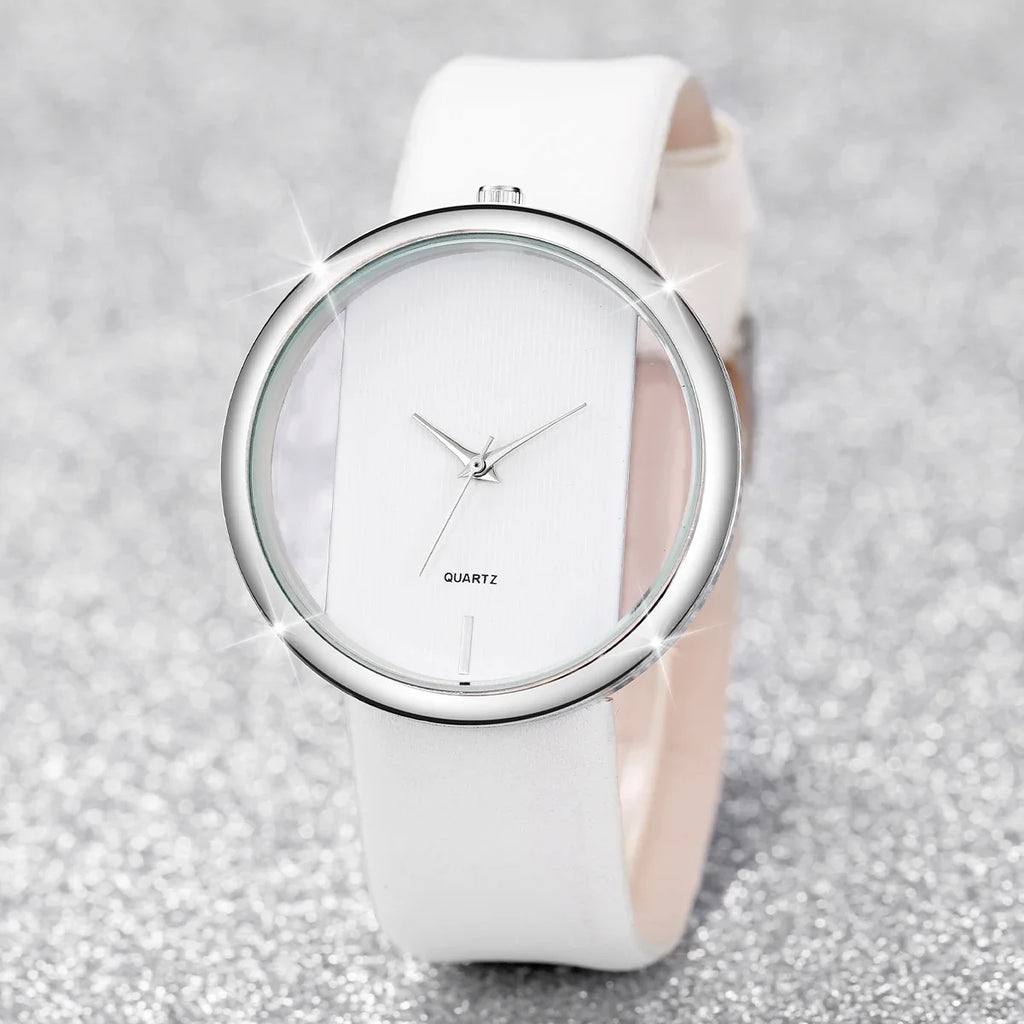 Analog PU Leather Wrist Watch & Butterfly Bracelet Set Gift