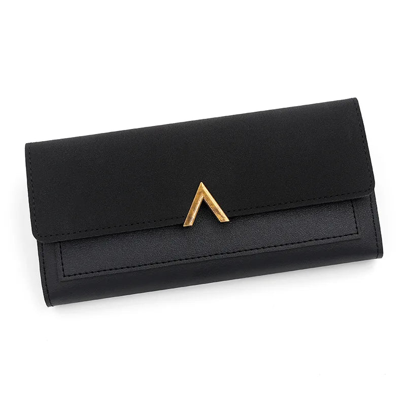 New Korean version women's wallet long V-shaped buckle three fold wallet for women