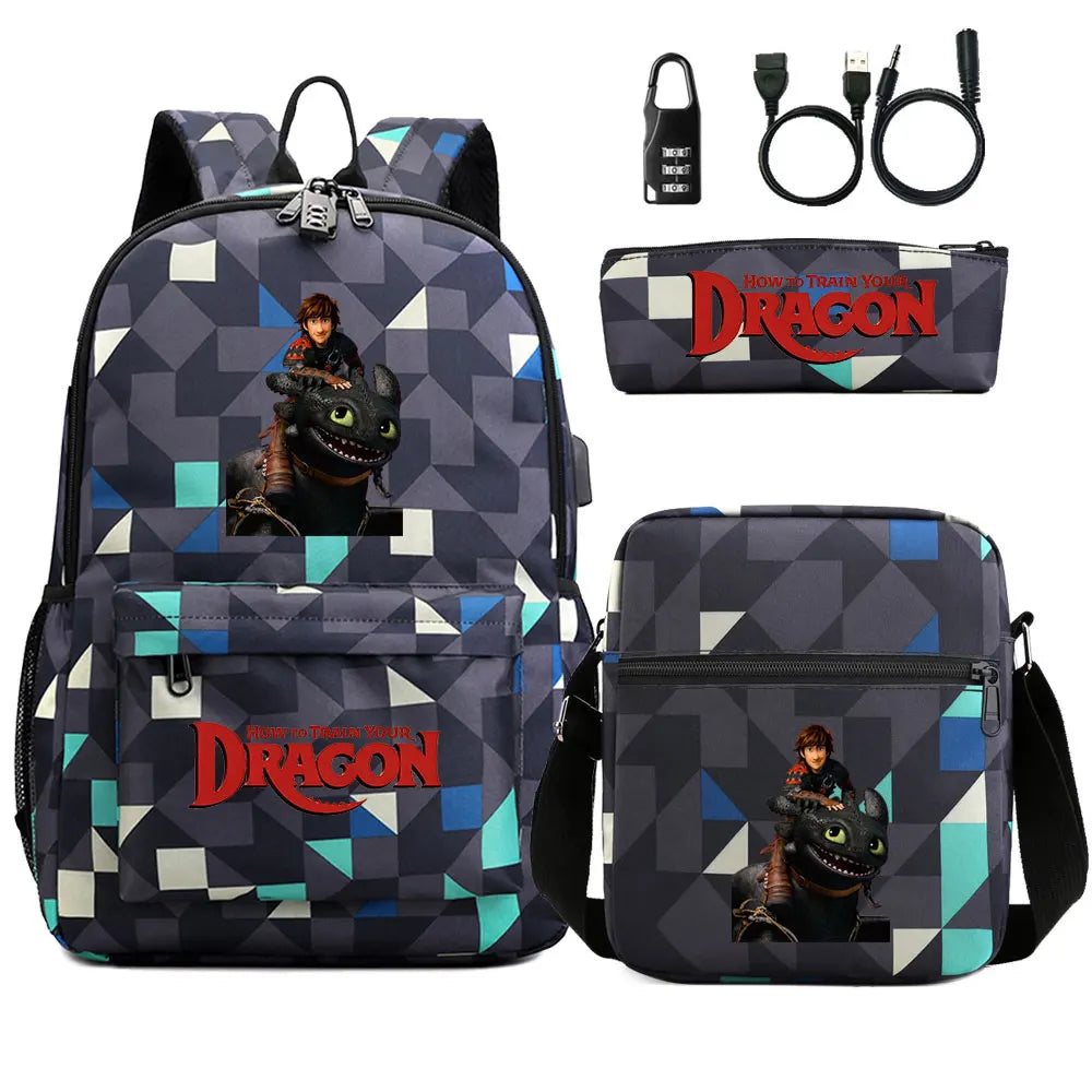 How to Train Your Dragon 3Pcs USB Anti-theft Lock Boy Girl Kids Back To School