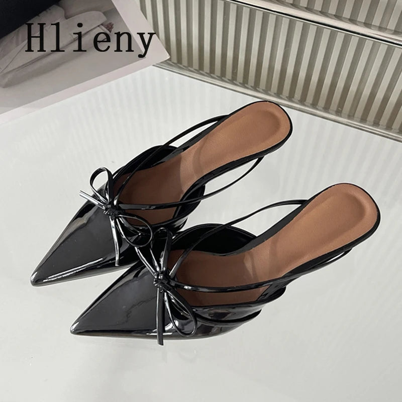 Butterfly-Knot Pointed Toe Low Thin Heels Mules Slippers Women Pumps
