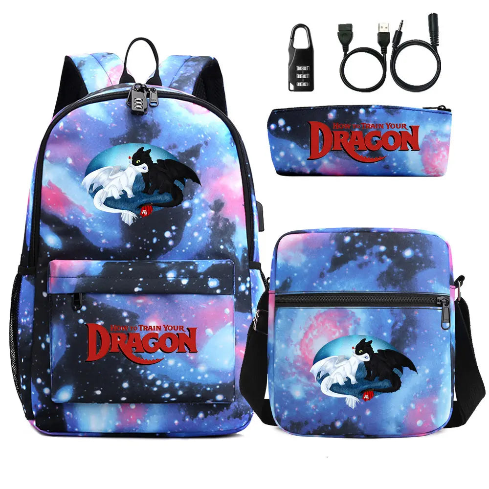 How to Train Your Dragon 3Pcs USB Anti-theft Lock Boy Girl Kids Back To School