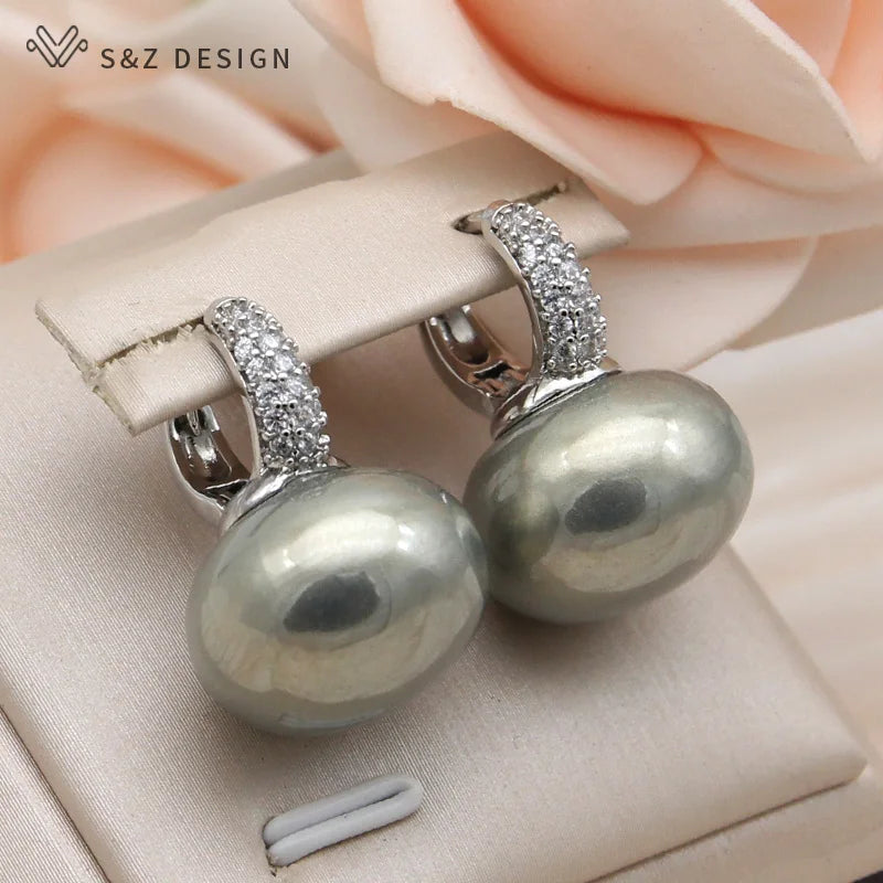 Round Big Pearl Dangle Earrings For Women