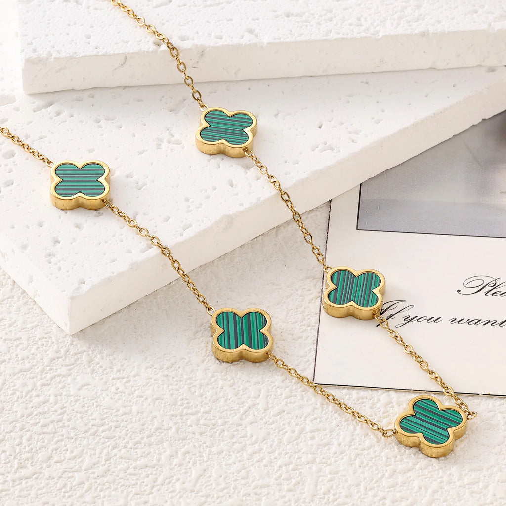 Four-Leaf Clover Necklace and Bracelet Jewelry Set