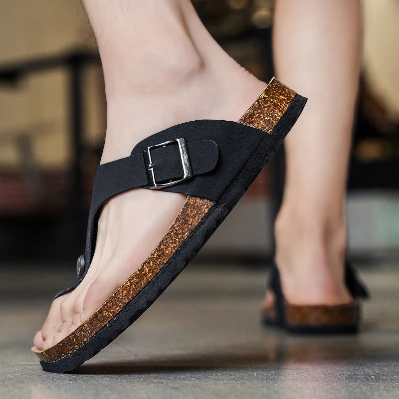 Men's frosted cork casual flip flops slippers