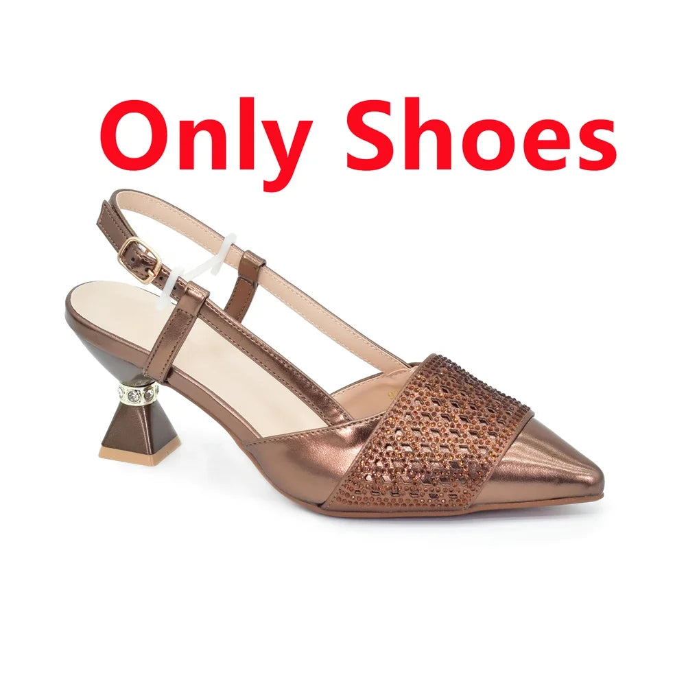 New Women's Heeled Shoes and Bag Set - Rhinestone-Decorated Luxury Design for Parties