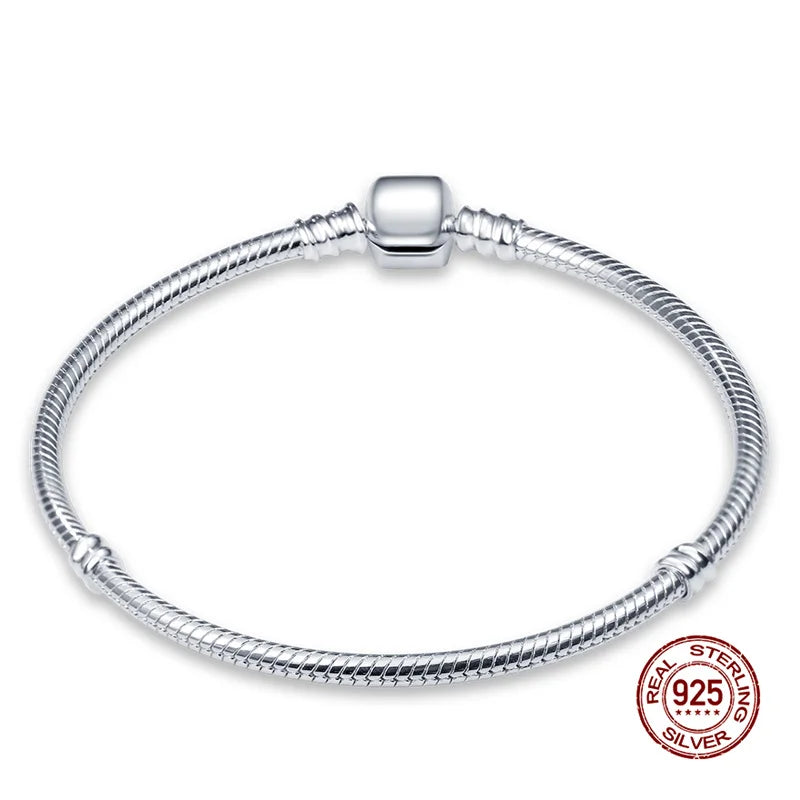 925 Silver Disney Original 17-20CM Gypsophila Snake Bones Chain Bracelet for Women