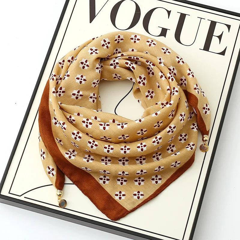 Luxury Magnetic Buckle Striped Silk Scarf