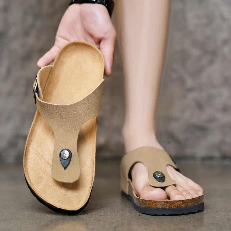 Men's frosted cork casual flip flops slippers