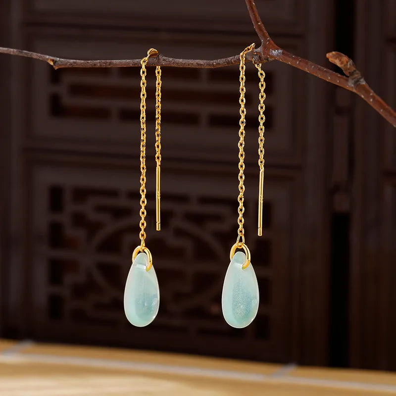 925 Sterling Silver Jade Drop Earring for Women