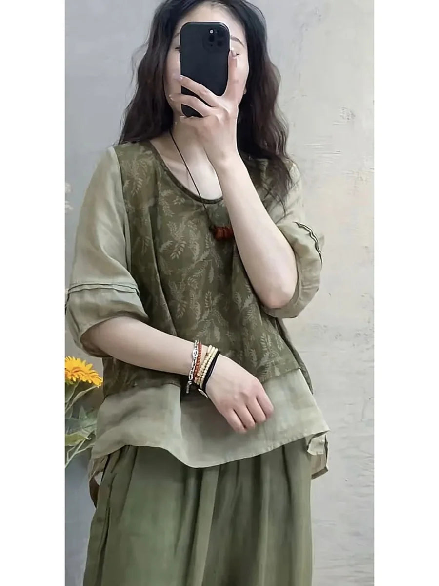 Fashionable Cotton Linen Two-Piece Set