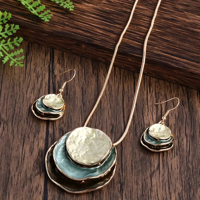 New Vintage Irregular Earring Necklace Jewelry Set