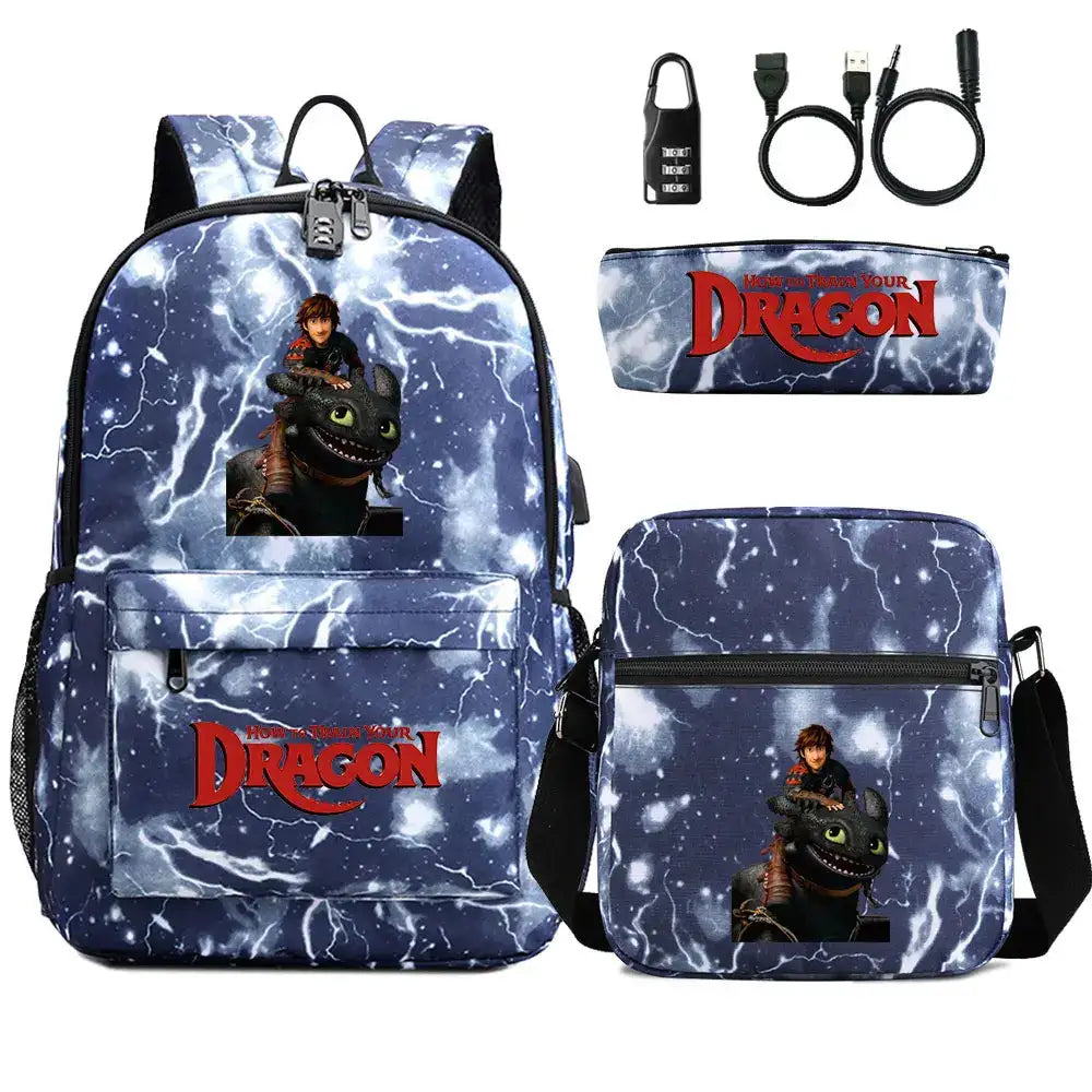 How to Train Your Dragon 3Pcs USB Anti-theft Lock Boy Girl Kids Back To School