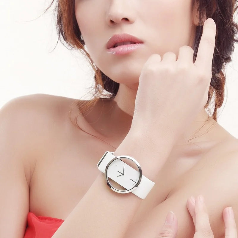 Analog PU Leather Wrist Watch & Butterfly Bracelet Set Gift