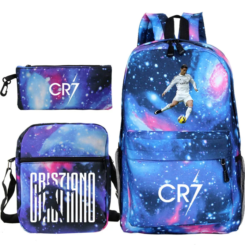 New 3pcs CR7 Backpacks Simple Style Lightweight Boys Girls School Bags