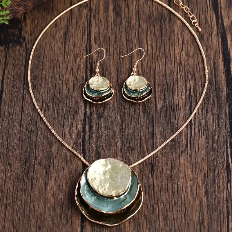 New Vintage Irregular Earring Necklace Jewelry Set