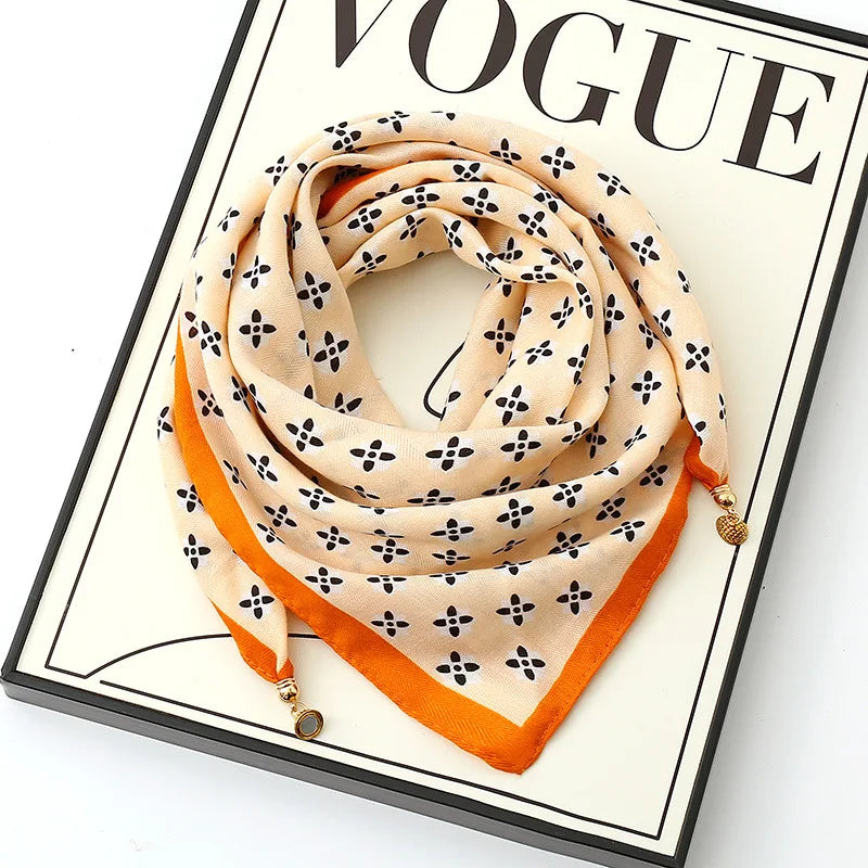 Luxury Magnetic Buckle Striped Silk Scarf