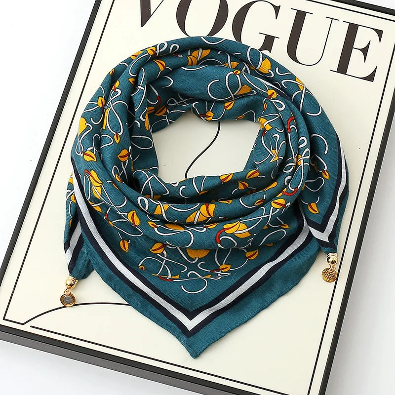 Luxury Magnetic Buckle Striped Silk Scarf