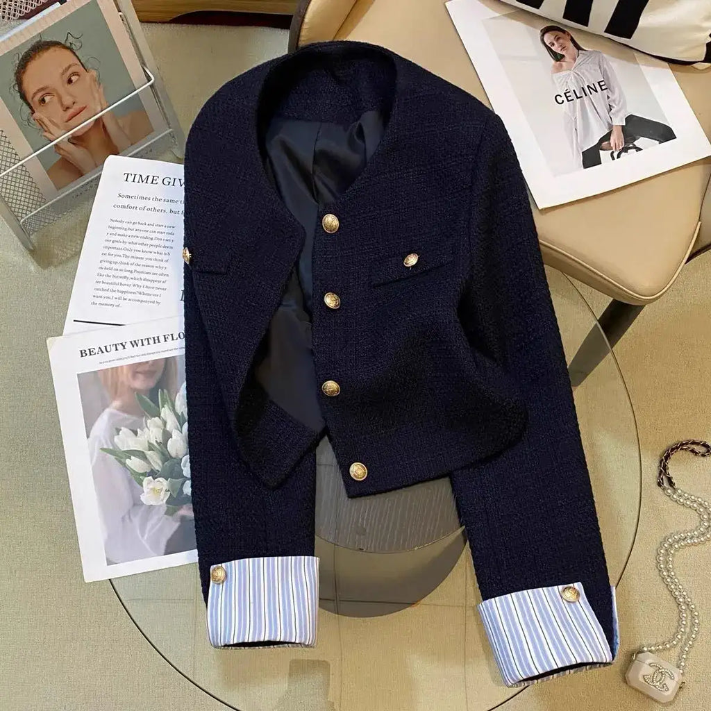 Navy Blue Small Fragrant Style Suit Jacket