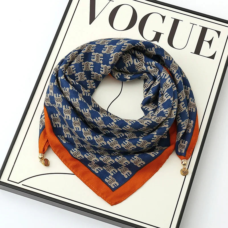 Luxury Magnetic Buckle Striped Silk Scarf