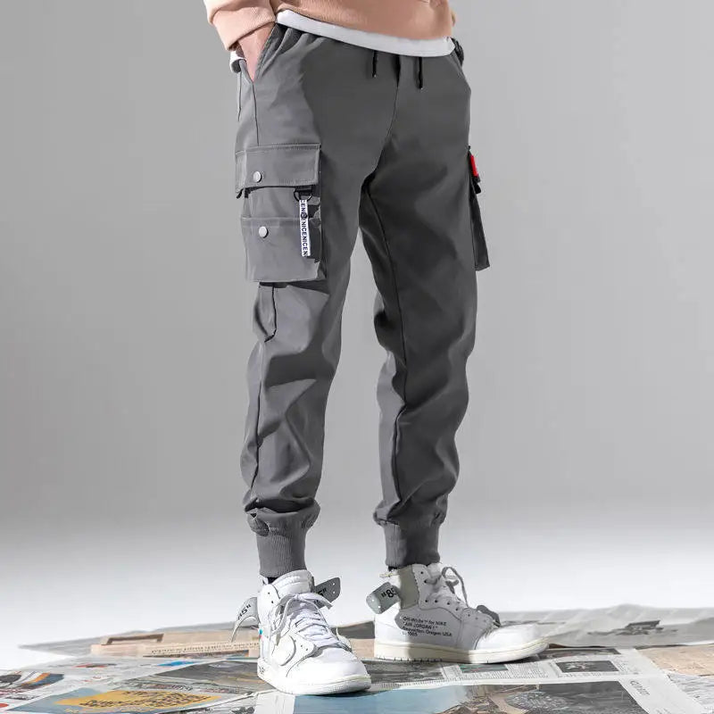 Multi Pocket Joggers for Spring Autumn Men Street Style Waist Drawstring Casual Pants